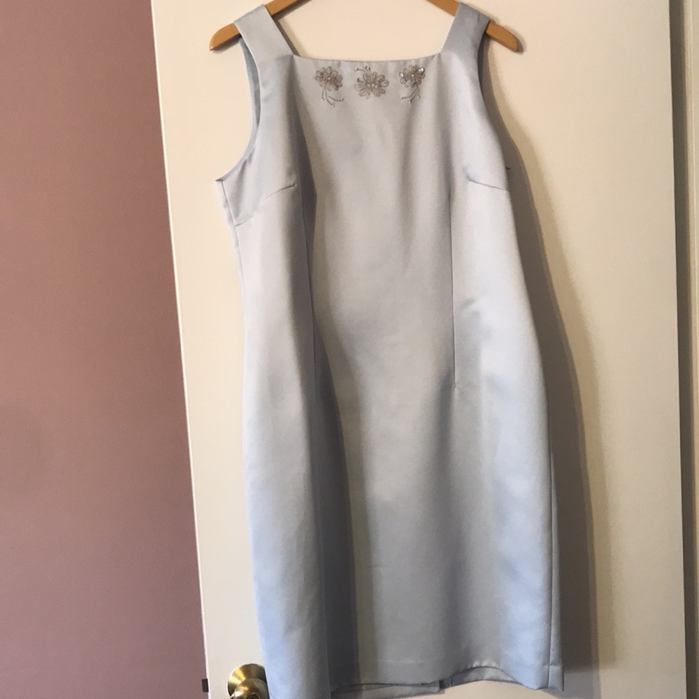 Vintage 90’s Floral Satin Sleeveless Square Neck Dress 14 Baby Spice Blue Y2k xl - Picture 4 of 17